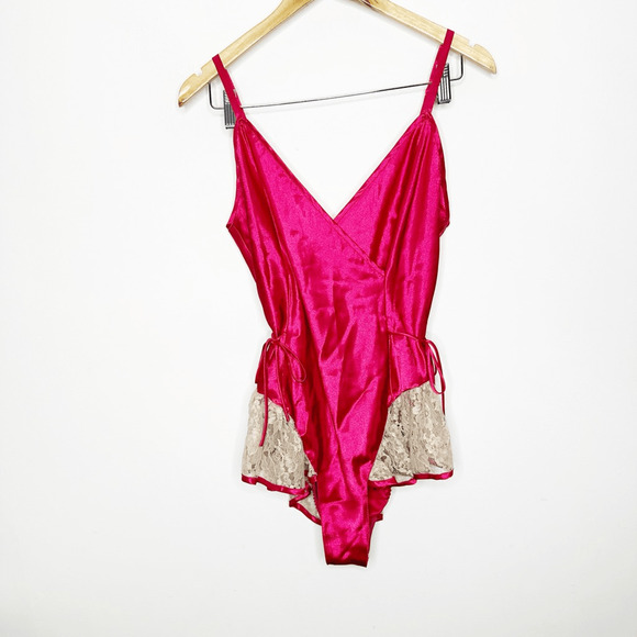 VTG 90s Victoria's Secret GOLD LABEL Skirted Teddy Pink Satin womens M medium - Picture 2 of 7